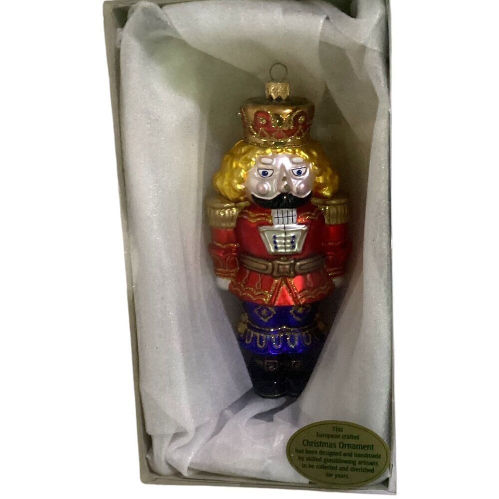 Vintage Hand Blown Glass European Crafted Nutcracker 7” Ornament